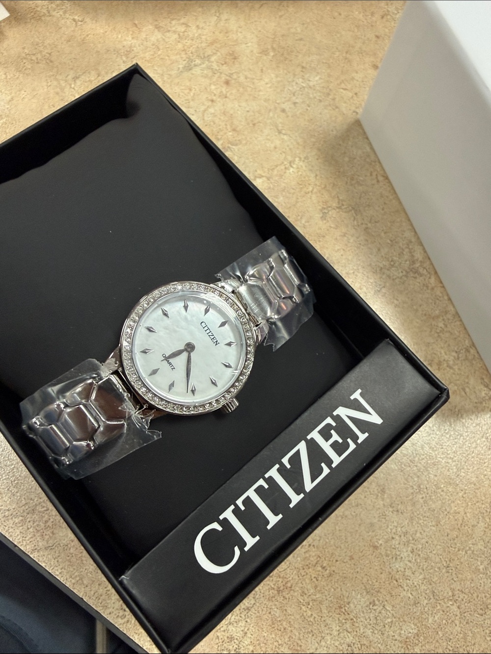Citizen Silver-tone Bracelet Watch with Mother-of-Pearl Dial and Crystal Accent